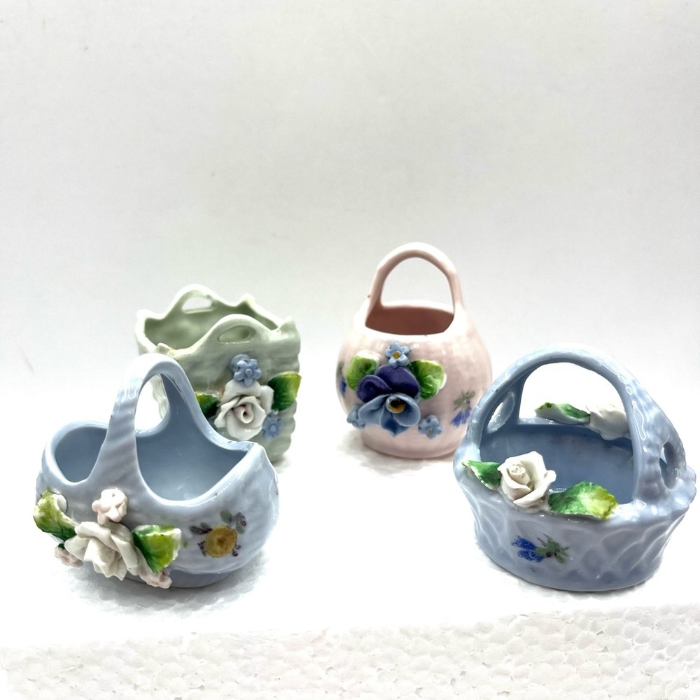 Elfinware Vintage Porcelain Baskets Vase Made In Germany Floral Mini 2” - 2.5” - Picture 2 of 14